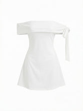 Jersey Off-shoulder Short Sleeve Bowknot Mini Dress
