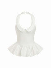 Cotton-blend Peter Pan Collar Peplum Hem Sleeveless Blouse