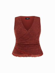 V-neck Floral Lettuce Trim Tank Top Curve & Plus