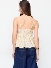 Ditsy Floral V-Neck Lace Trim Bowknot Oversized Cami Top