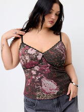 Mesh Leopard & Floral Graphic Lace Trim Cami Top Curve & Plus