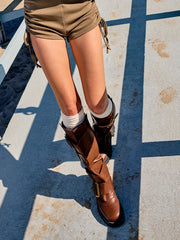 MULTI-BUCKLE CHUNKY HEELED BOOTS