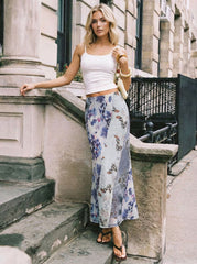 Mesh Mid Rise Floral Mermaid Maxi Skirt