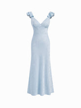 Satin Jacquard V-neck Ruffle Maxi Dress