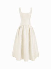 Jacquard Square Neck Lace Up Ruffled Flared Maxi Dress