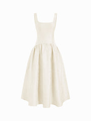 Jacquard Square Neck Lace Up Ruffled Flared Maxi Dress