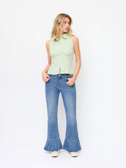 Cider Denim Low Rise Pleated Hem Straight Leg Trousers