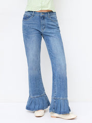 Cider Denim Low Rise Pleated Hem Straight Leg Trousers