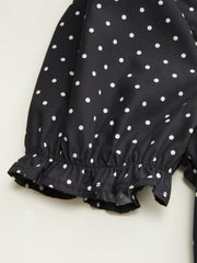 Cotton-blend Plaid Puff Sleeve Oversized Blouse