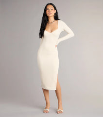 Cozy Allure Long Sleeve Slit Midi Dress
