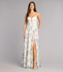 Kensie Floral Chiffon Slit Formal Dress