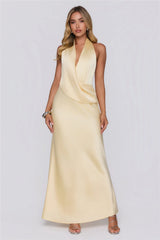 Pastel Horizons Halter Satin Maxi Dress Yellow