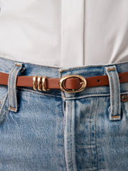 Classic Studded Skinny Belt in Cognac