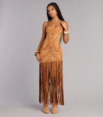 Willa Western Faux Suede Fringe Dress