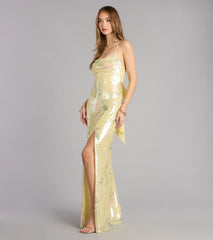 Brinley Bow Back Floral Sequin Column Dress