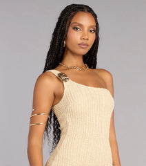 Golden Hour Glow Metallic Crochet Mini Dress