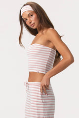 Ribbed Jersey Bandeau Top In Pink Stripe