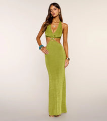 Polished Halter Bodycon Maxi Dress