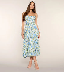 Fresh Cut Florals Strapless Midi Dress