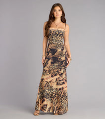 Ayva Leopard Lace-Up Mermaid Formal Dress
