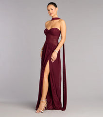 Rhea Mesh Strapless A-Line Dress With Scarf