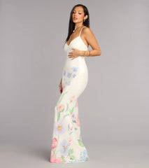 Melany Floral Sequin Lace-Up Formal Dress