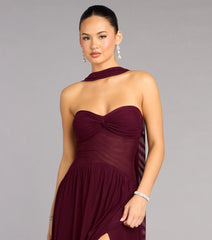 Rhea Mesh Strapless A-Line Dress With Scarf