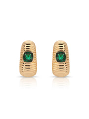 Ribbed Emerald Medium Hoops