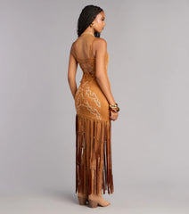 Willa Western Faux Suede Fringe Dress