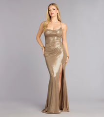 Kiley Foil Strappy Mermaid Formal Dress