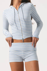 Ribbed Jersey Cropped Hoodie In Blue Stripe