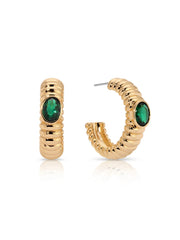 Ribbed Emerald Large Hoops