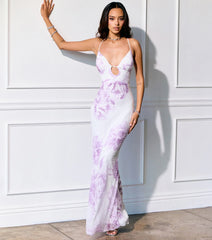 Camren Beaded Floral Lace-Up Mermaid Dress