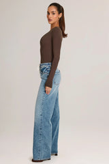 Drawstring Straight-Leg Jeans In Mid Wash