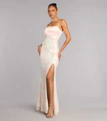 Fiona Floral Sequin Slit Formal Dress