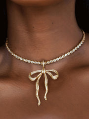 Pave Bow Tennis Necklace