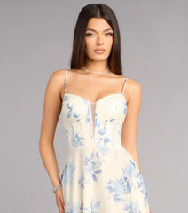 Kensie Floral Chiffon Slit Formal Dress