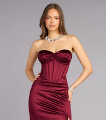 Alissa Satin Corset Slit Formal Dress
