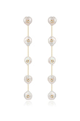 Falling Pearl and Crystal Dotted Drop Earrings