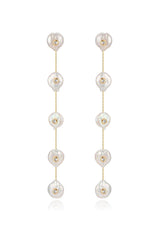 Falling Pearl and Crystal Dotted Drop Earrings