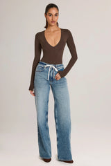 Drawstring Straight-Leg Jeans In Mid Wash