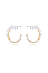Chic Pearl And Crystal Open Circle Earrings