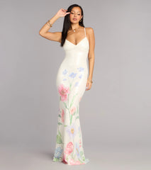Melany Floral Sequin Lace-Up Formal Dress