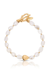 Freshwater Pearl and Gold Nugget Toggle Bracelet