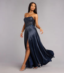 Magnolia Satin Corset Slit Formal Dress