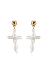 Organic Freshwater Pearl Cross Earrings