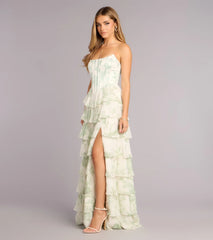 Lilyana Floral Chiffon Strapless Ruffle A-Line Dress