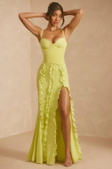 Corset Frill Skirt Maxi Dress In Lime Green