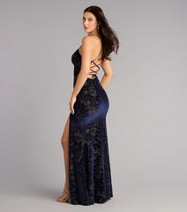 Bailee Velvet Pattern Lace-Up Formal Dress