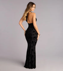 Letisha Flocked Velvet Mermaid Formal Dress
